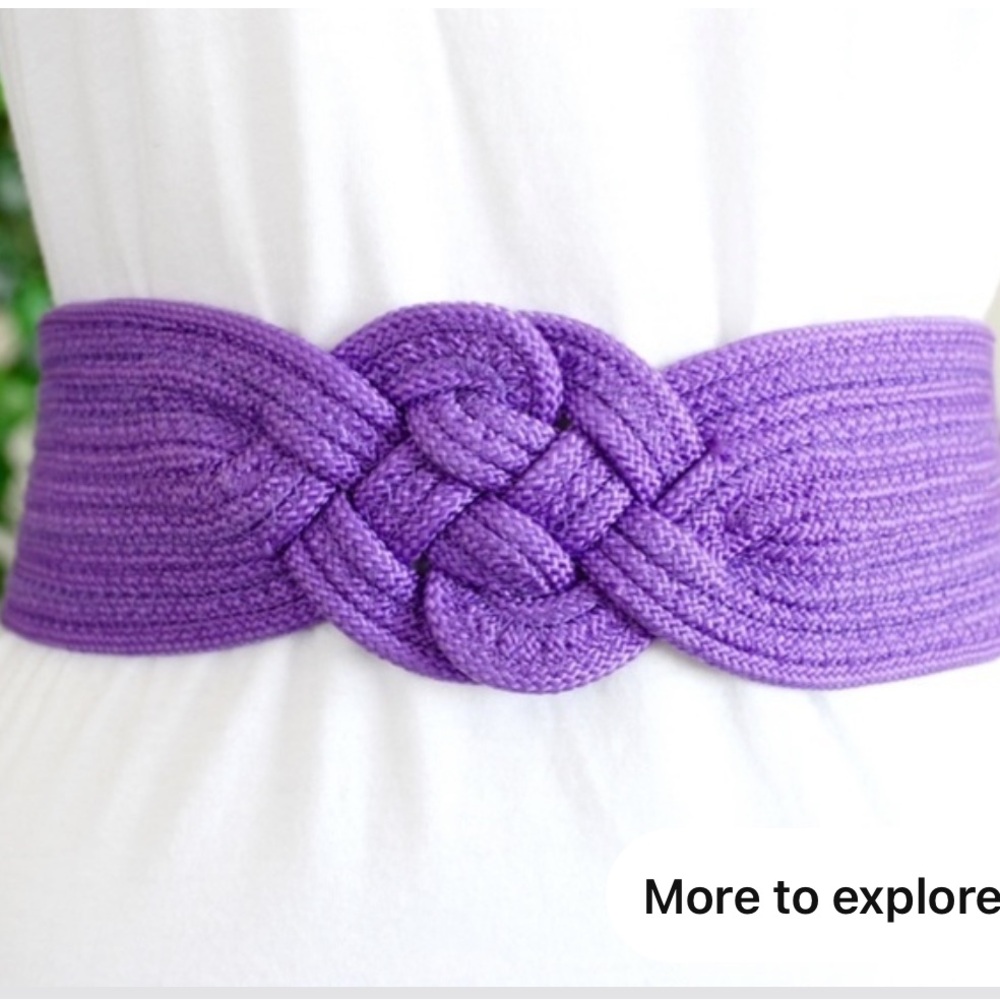 Vintage Knitted Wide Woven Fabric Cinch Purple R.O. C belt size S/ M 1980s